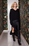 Lindsay Nicholas New York Maxi Skirt Silk Slit Skirt in Black