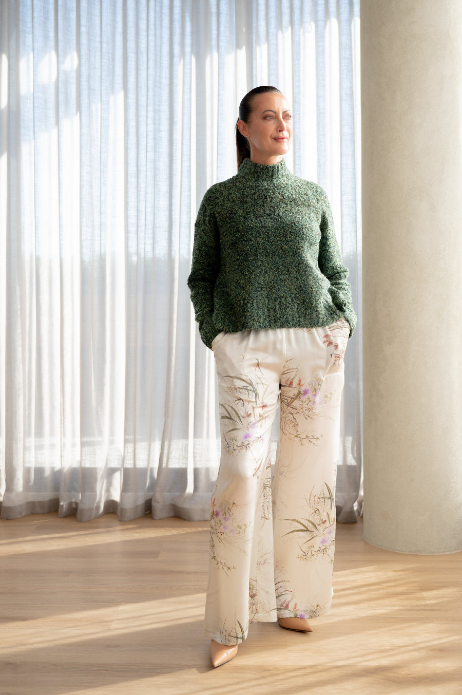 Bouclé Mock-Neck Knit Sweater in Fern Marle