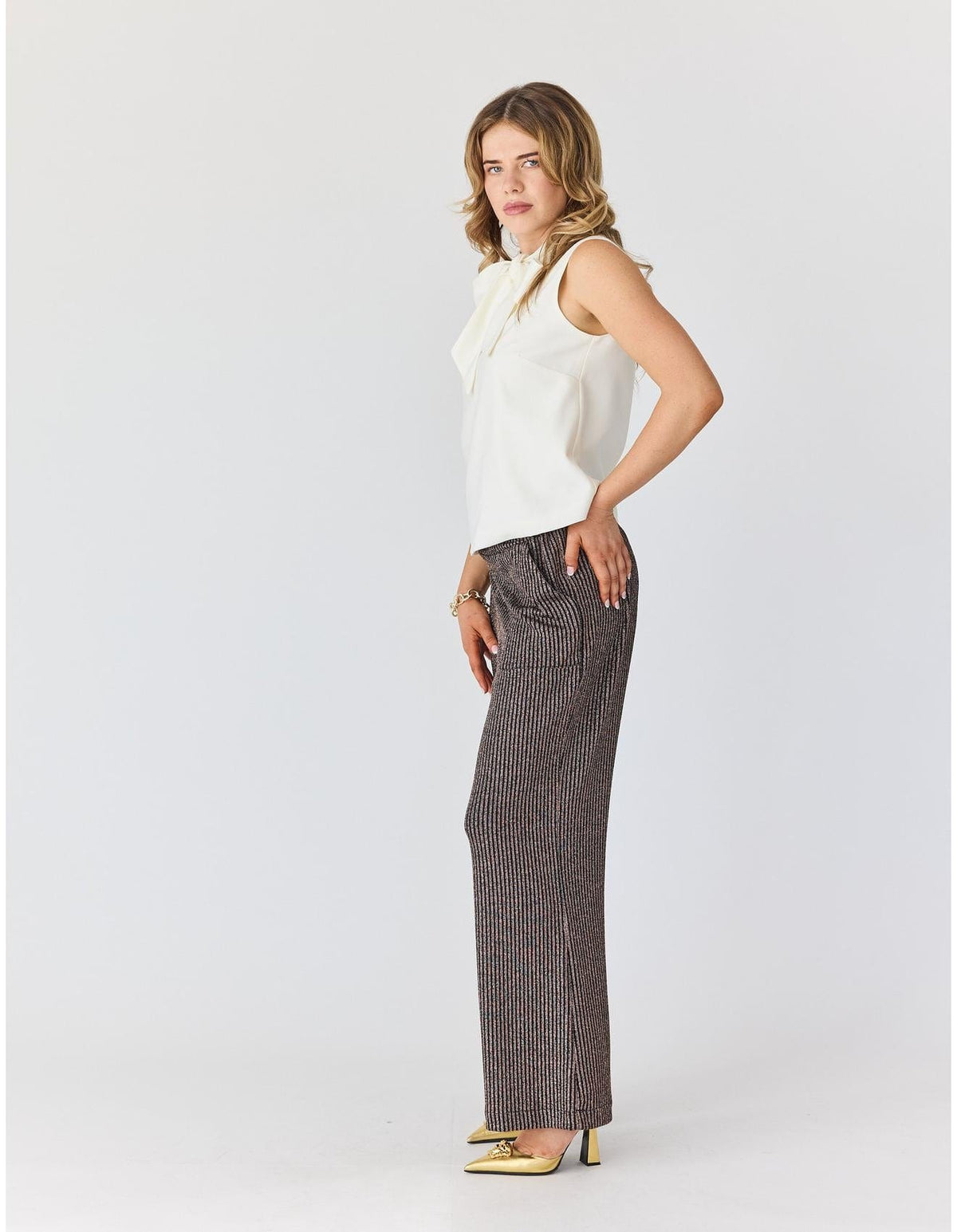 Lindsay Nicholas New York Pants Disco Glitter Pants in Bronze