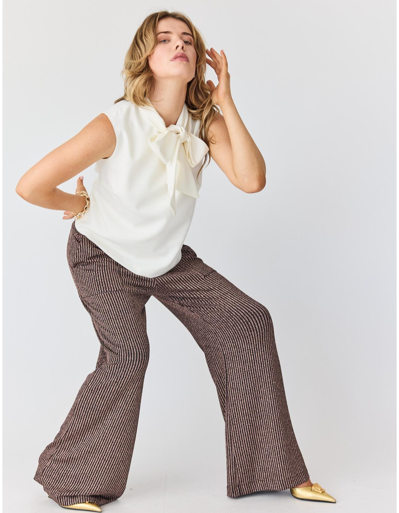 Lindsay Nicholas New York Pants Disco Glitter Pants in Bronze