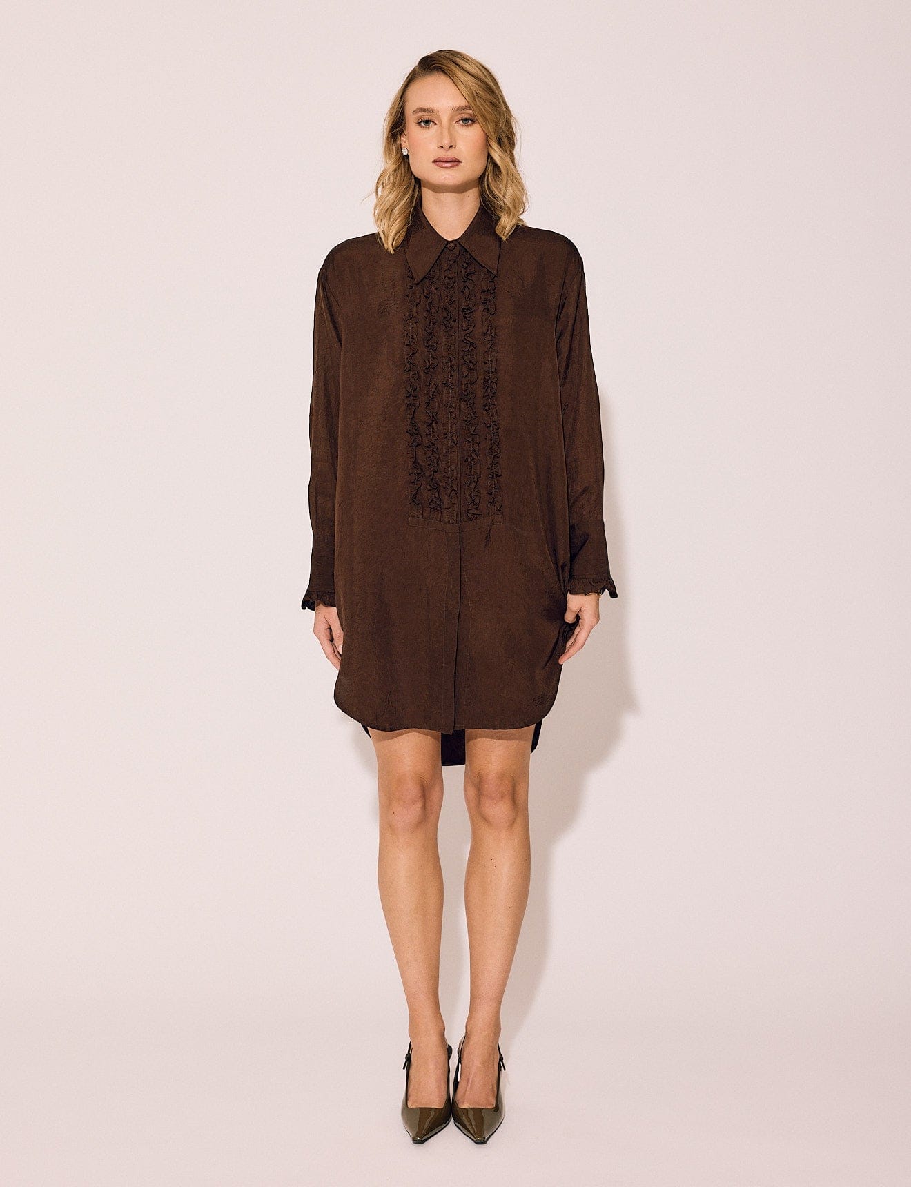 Lindsay Nicholas New York DRESS Tuxedo Shirt Dress in Chocolate