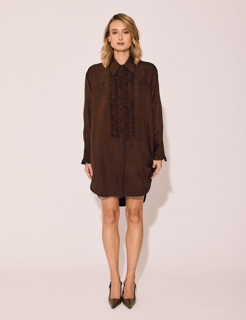 Lindsay Nicholas New York DRESS Tuxedo Shirt Dress in Chocolate