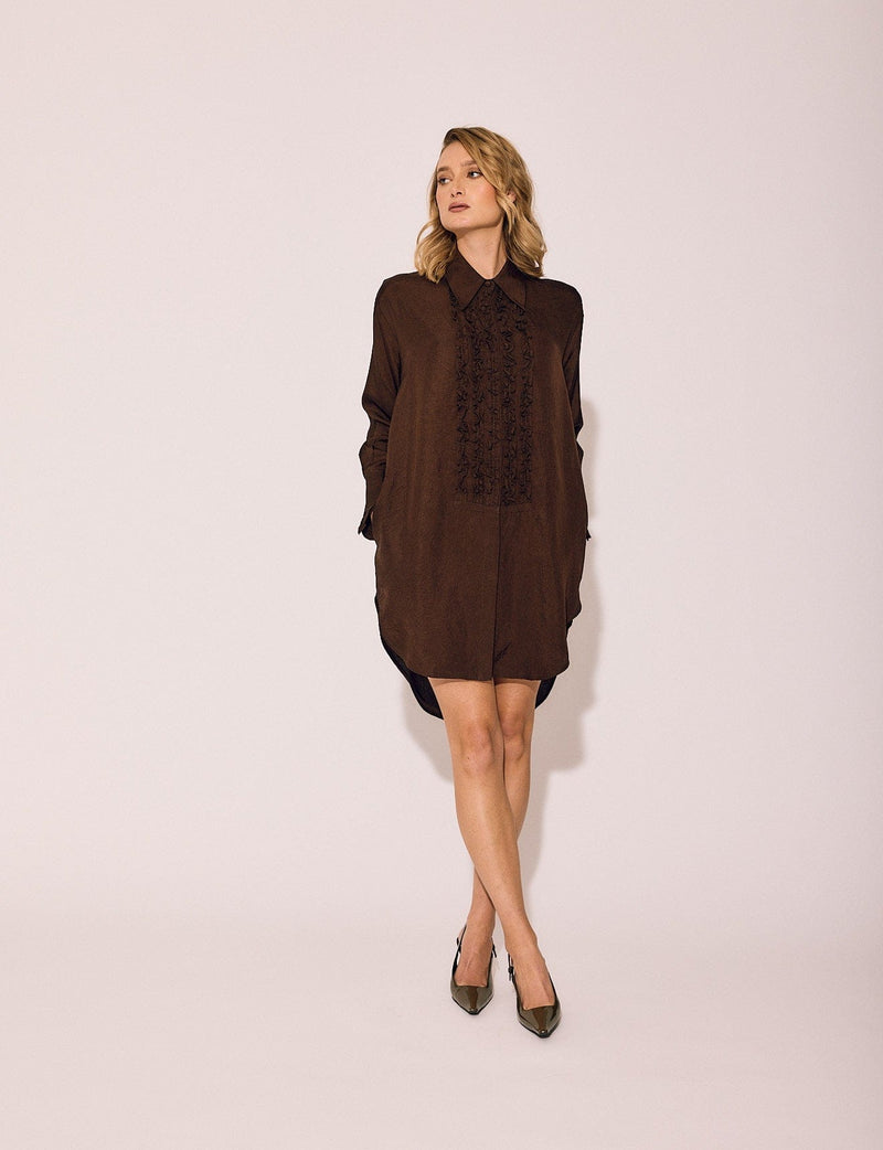 Lindsay Nicholas New York DRESS Tuxedo Shirt Dress in Chocolate
