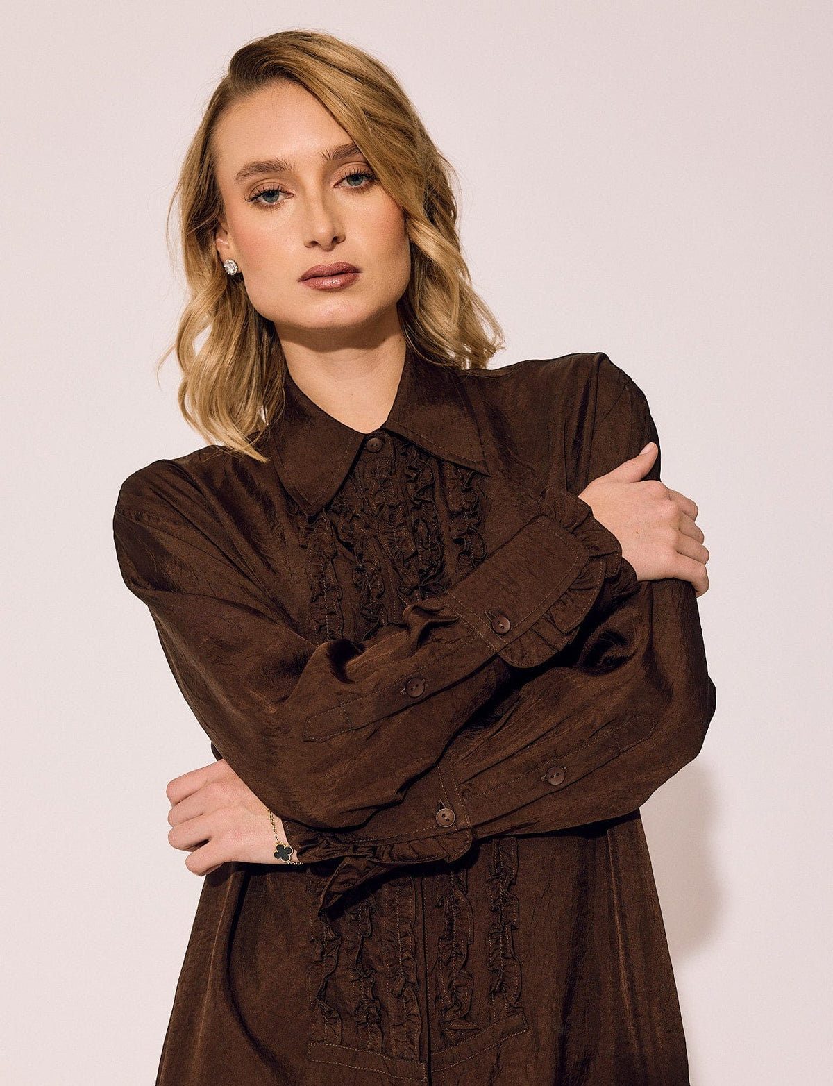 Lindsay Nicholas New York DRESS Tuxedo Shirt Dress in Chocolate