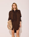 Lindsay Nicholas New York DRESS Tuxedo Shirt Dress in Chocolate