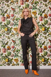 Lindsay Nicholas New York TOP Bow Blouse in Chocolate Prince of Wales Plaid