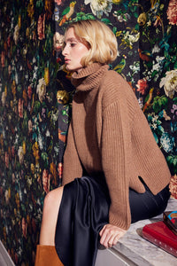 Lindsay Nicholas New York Sweaters Textured Turtleneck in Fawn