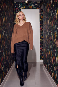 Lindsay Nicholas New York Maxi Skirt Silk Slit Skirt in Black