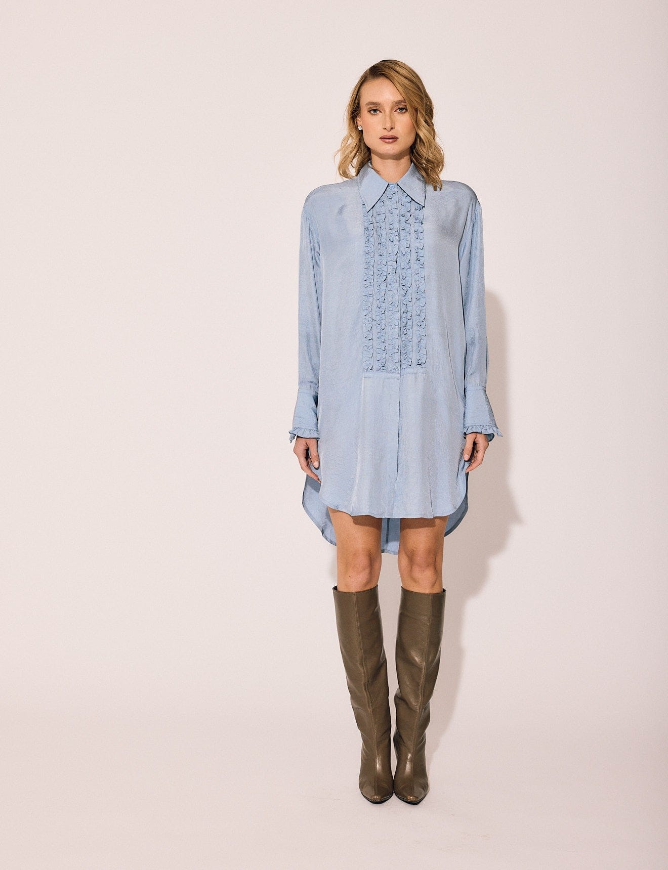 Lindsay Nicholas New York DRESS Tuxedo Shirt Dress in Chambray