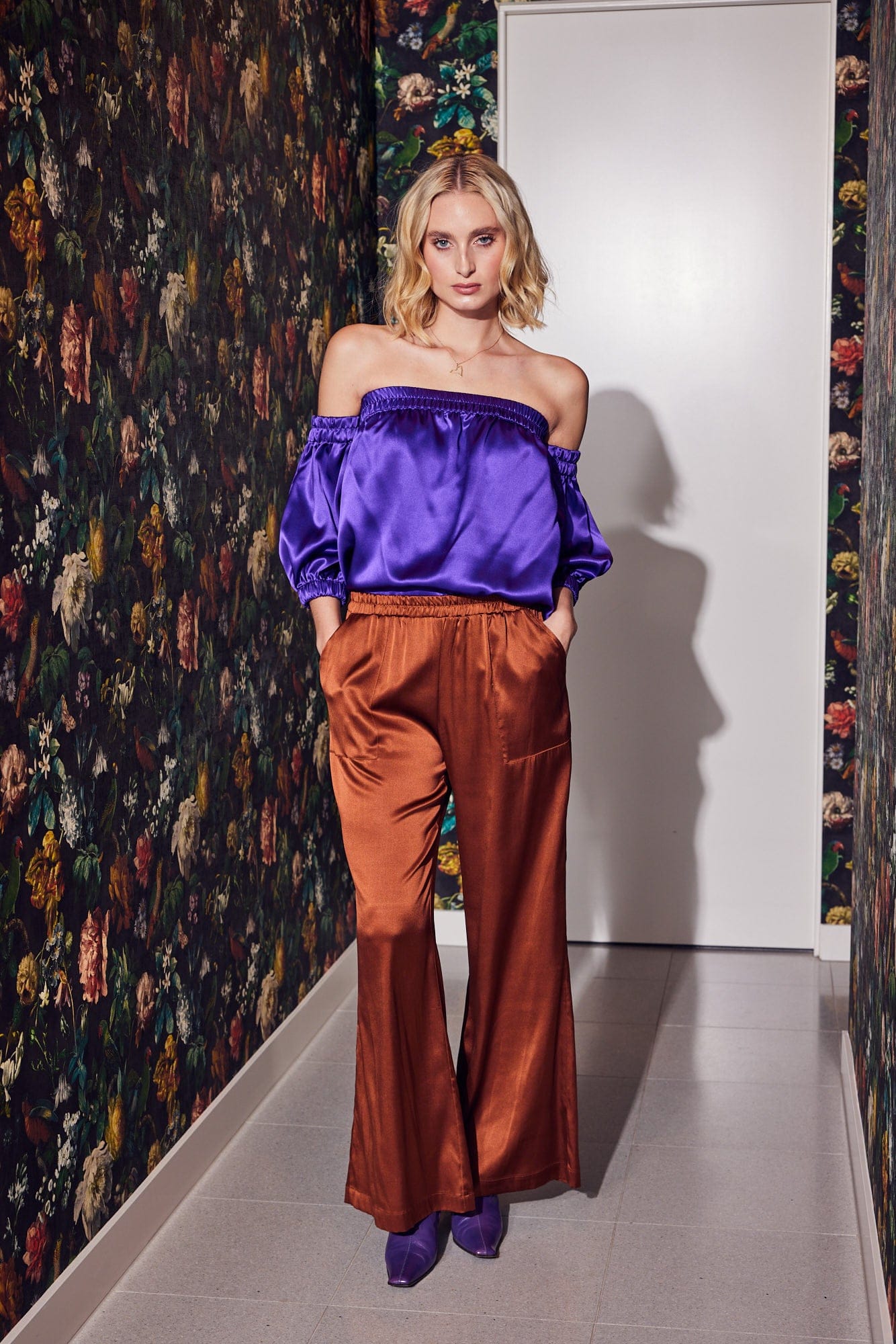 Lindsay Nicholas New York Shirts & Tops Off the Shoulder Top in Purple