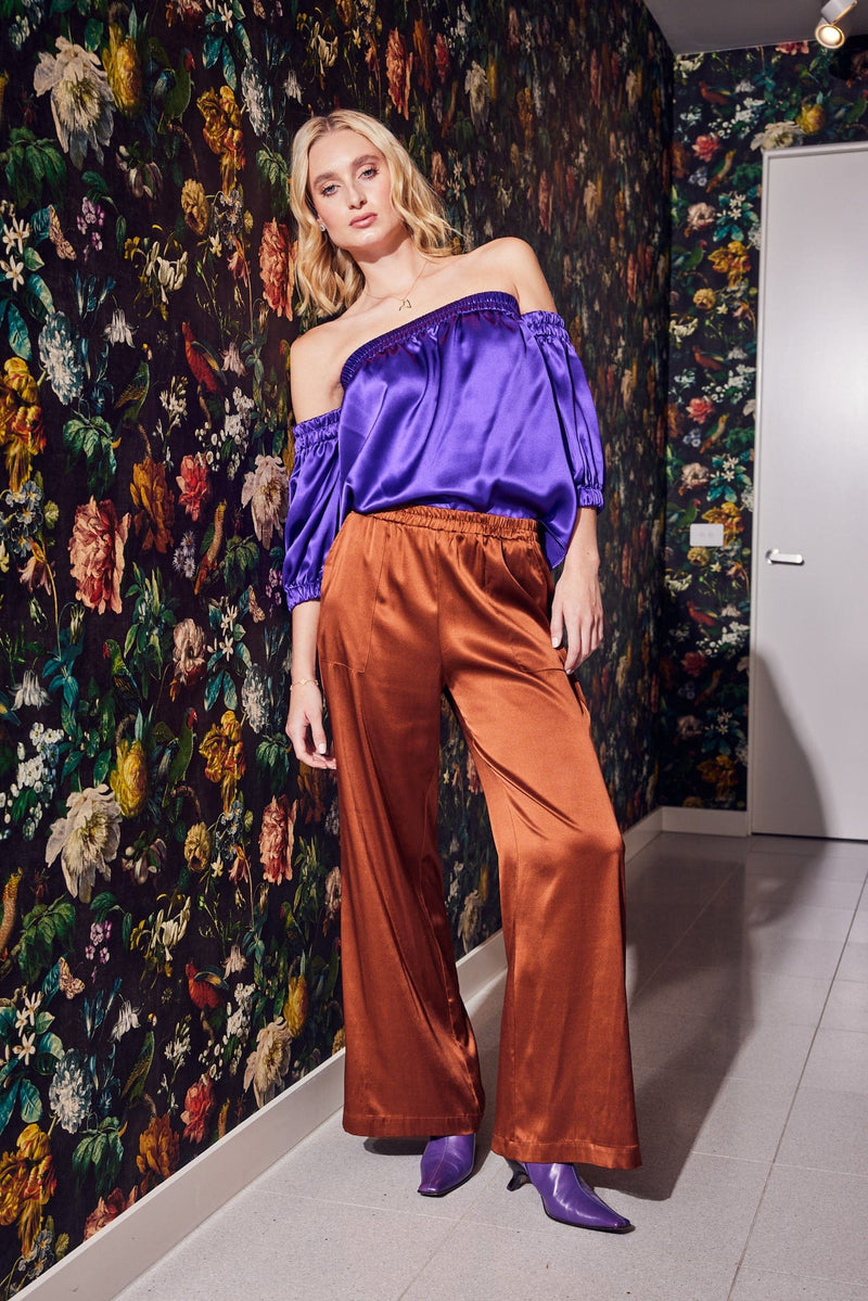 Lindsay Nicholas New York Shirts & Tops Off the Shoulder Top in Purple