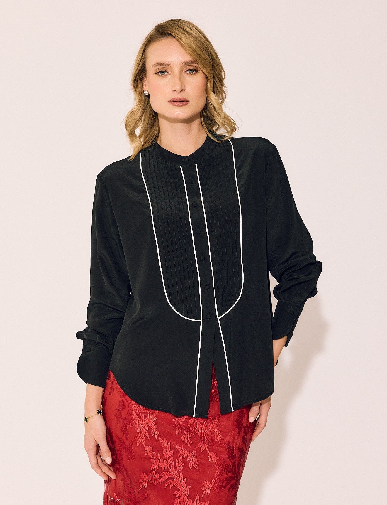 Lindsay Nicholas New York TOP Tuxedo Blouse in Black