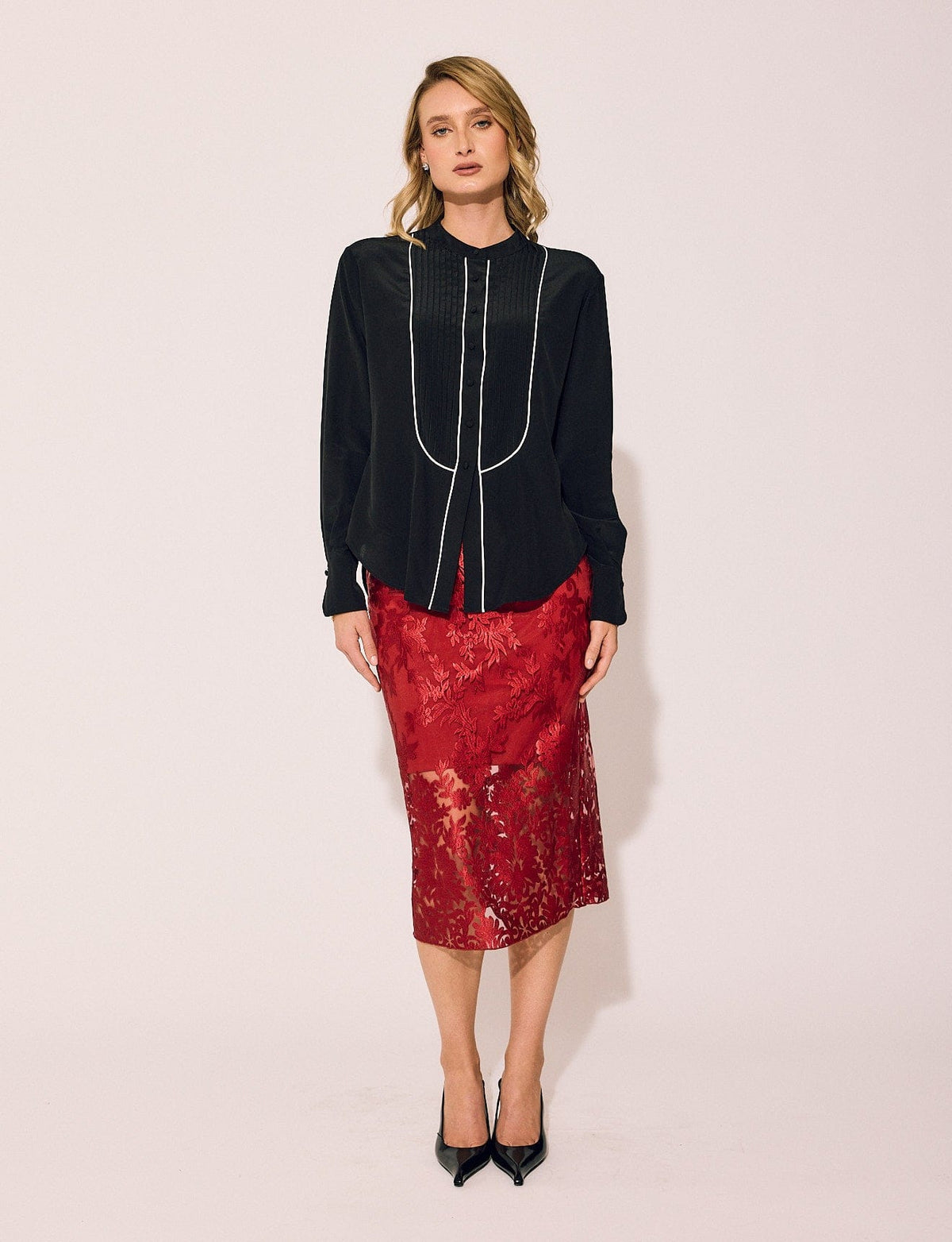 Lindsay Nicholas New York SKIRTS Lace Skirt in Crimson Rose