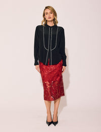 Lindsay Nicholas New York SKIRTS Lace Skirt in Crimson Rose