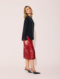 Lindsay Nicholas New York SKIRTS Lace Skirt in Crimson Rose