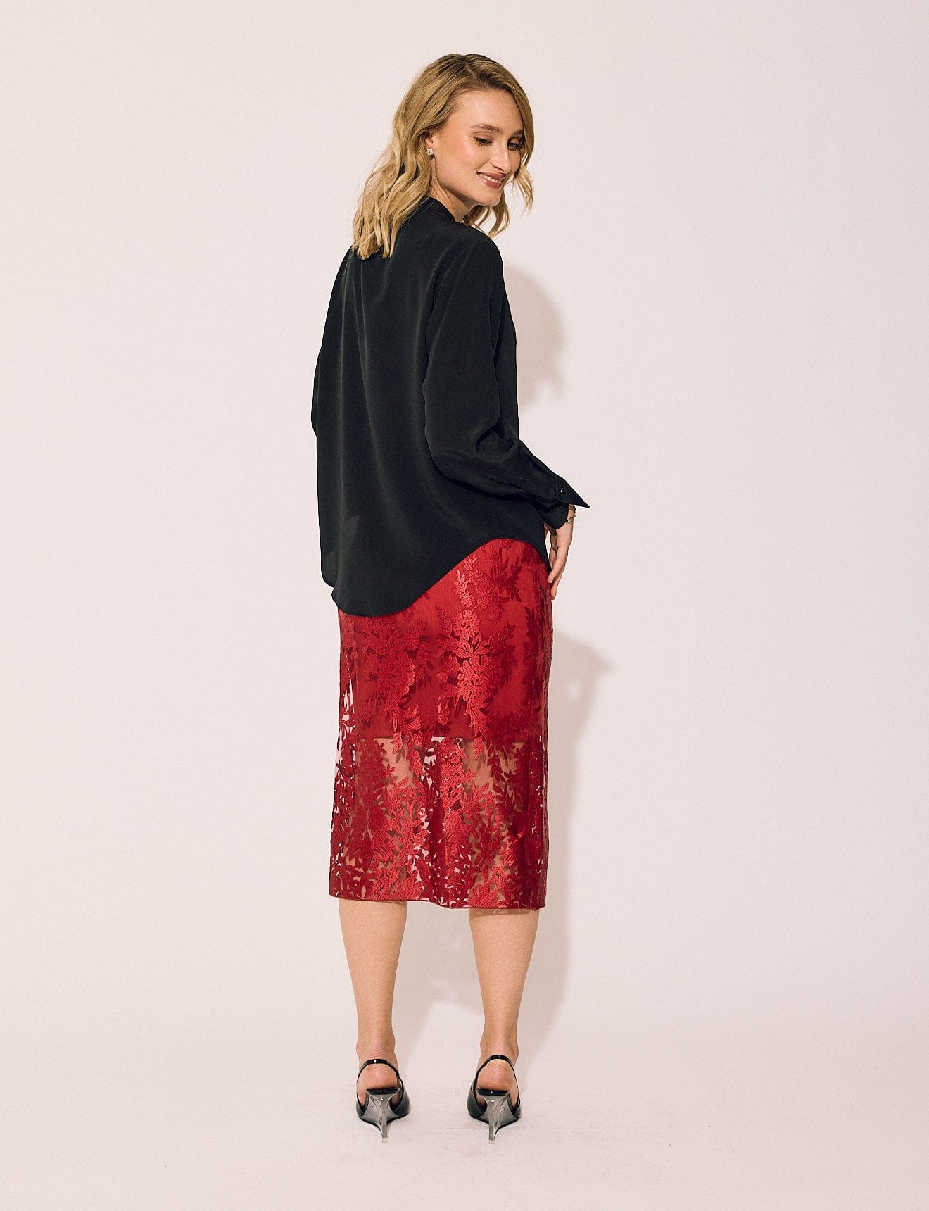 Lindsay Nicholas New York SKIRTS Lace Skirt in Crimson Rose