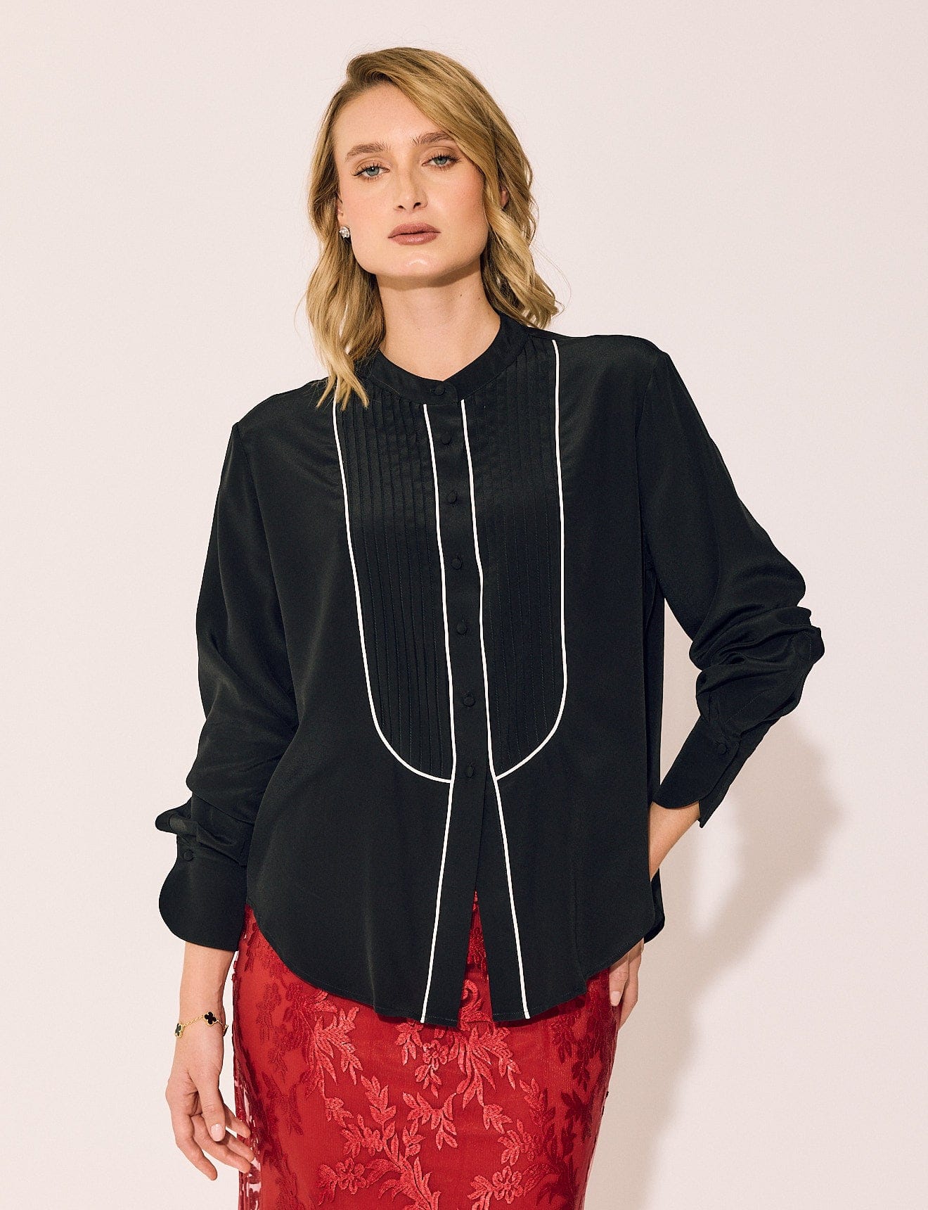 Lindsay Nicholas New York TOP Tuxedo Blouse in Black