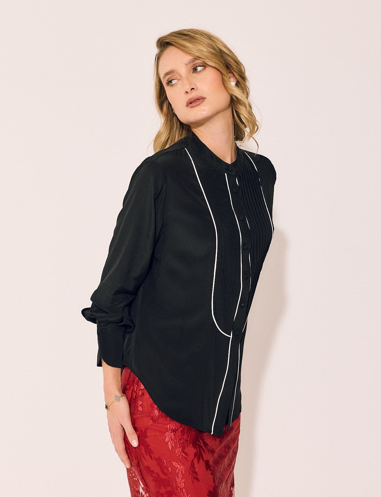 Lindsay Nicholas New York TOP Tuxedo Blouse in Black