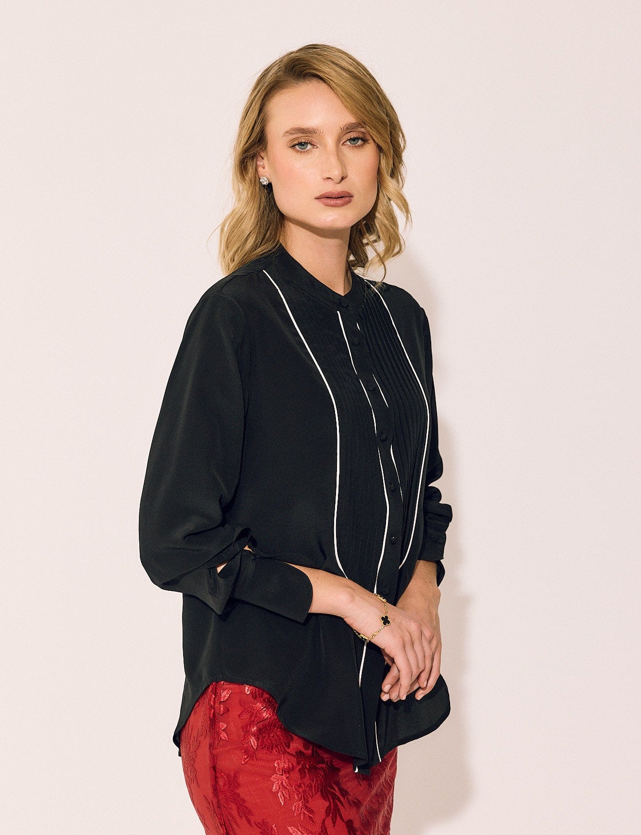 Lindsay Nicholas New York TOP Tuxedo Blouse in Black