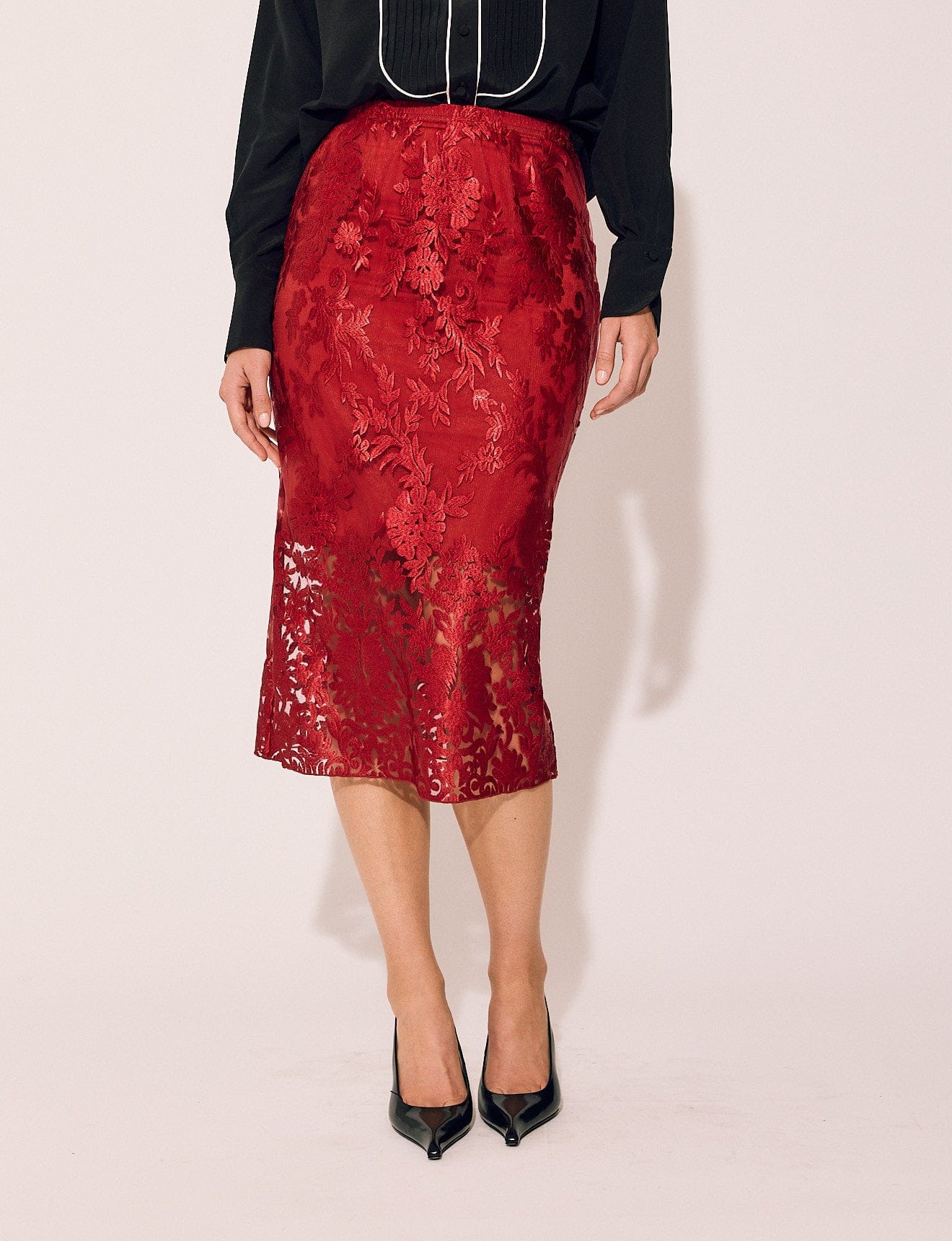 Lindsay Nicholas New York SKIRTS Lace Skirt in Crimson Rose