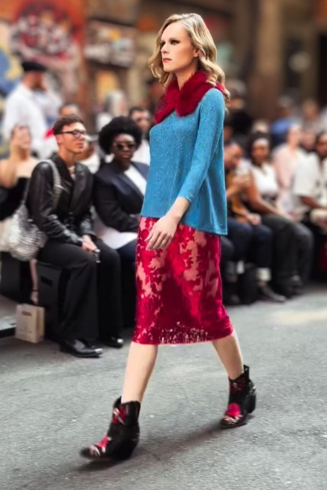 Lindsay Nicholas New York SKIRTS Lace Skirt in Crimson Rose