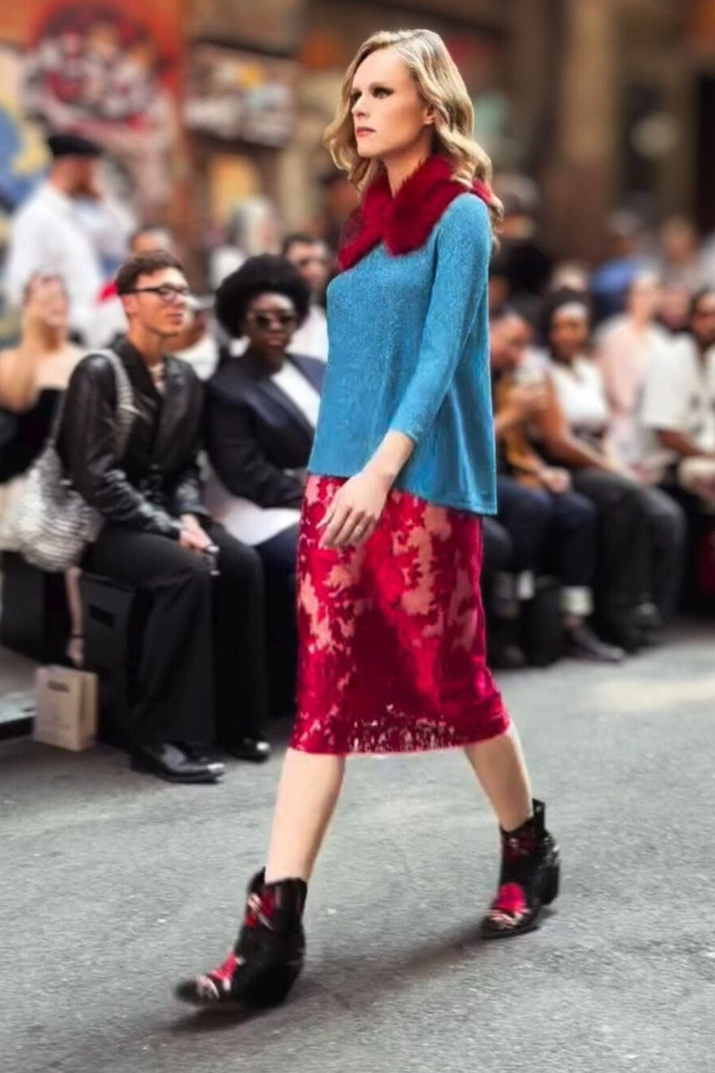 Lindsay Nicholas New York SKIRTS Lace Skirt in Crimson Rose