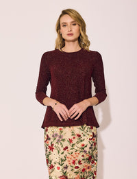 Lindsay Nicholas New York TOP Disco Glitter Bracelet Sleeve Top in Shiraz