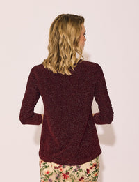 Lindsay Nicholas New York TOP Disco Glitter Bracelet Sleeve Top in Shiraz