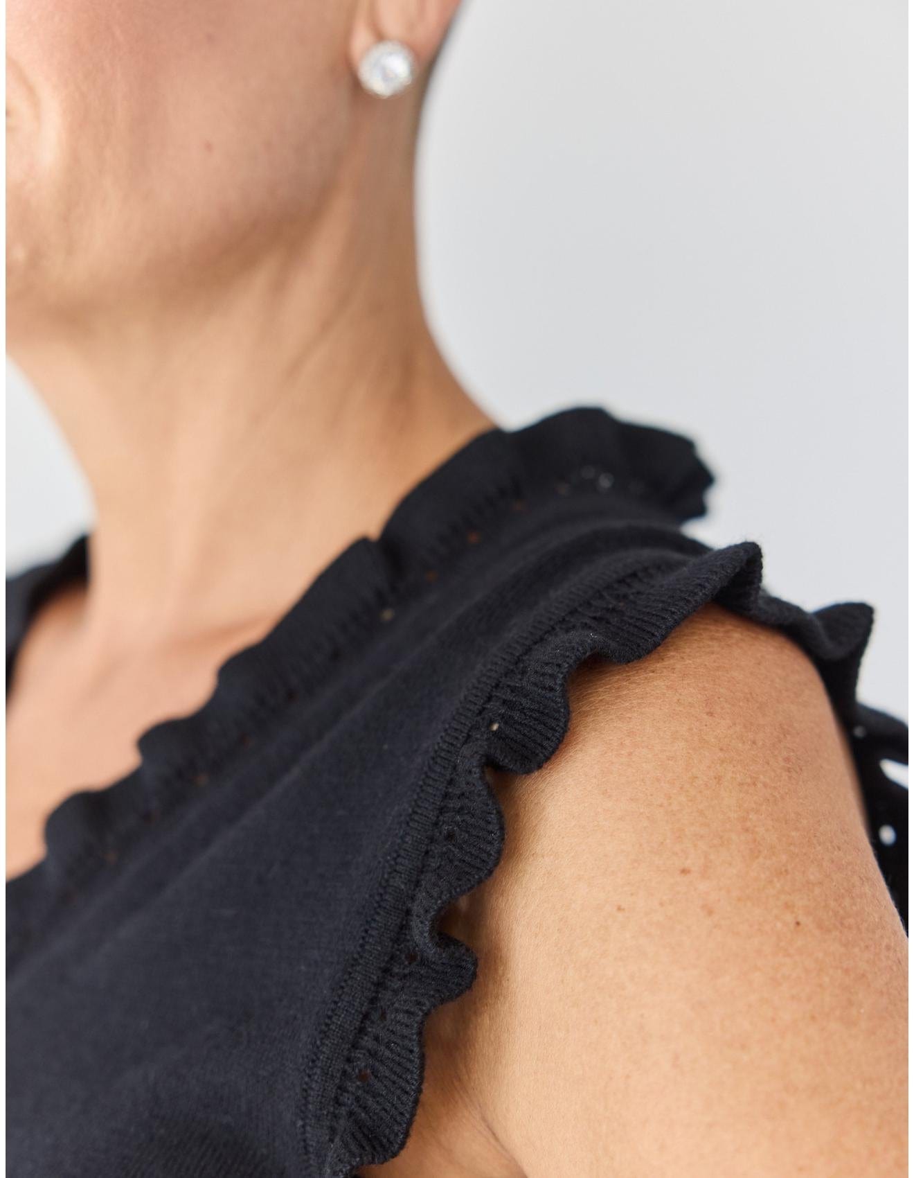 Lindsay Nicholas New York Top Frill V-Neck Shell in Black