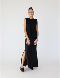 Lindsay Nicholas New York Top Frill Crewneck Shell in Black