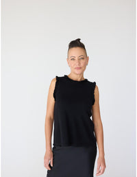 Lindsay Nicholas New York Top Frill Crewneck Shell in Black