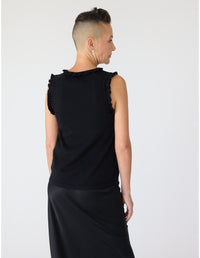 Lindsay Nicholas New York Top Frill Crewneck Shell in Black
