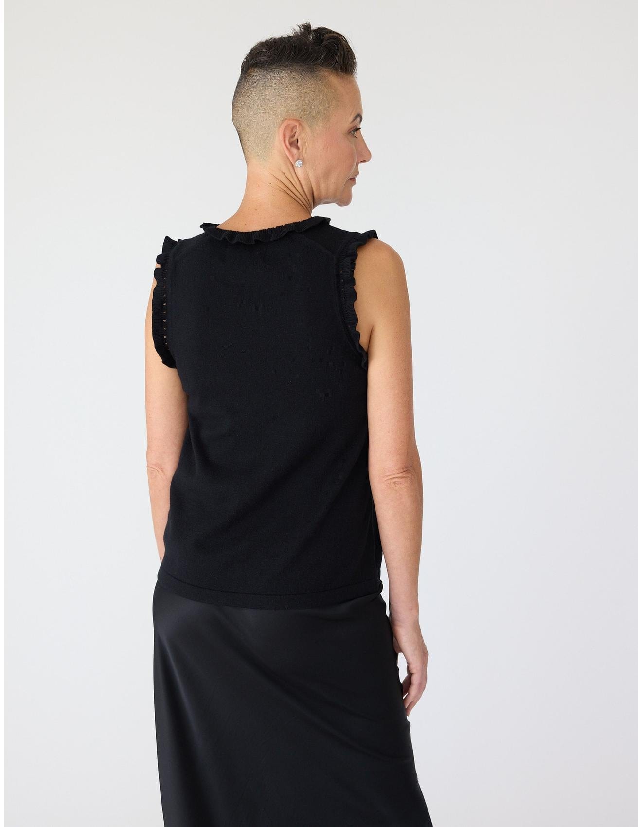 Lindsay Nicholas New York Top Frill Crewneck Shell in Black