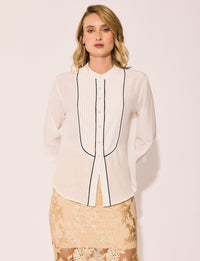 Lindsay Nicholas New York TOP Tuxedo Blouse in Snow