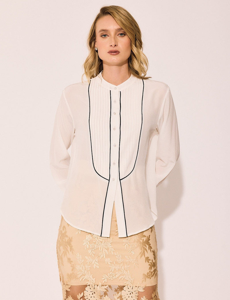 Lindsay Nicholas New York TOP Tuxedo Blouse in Snow