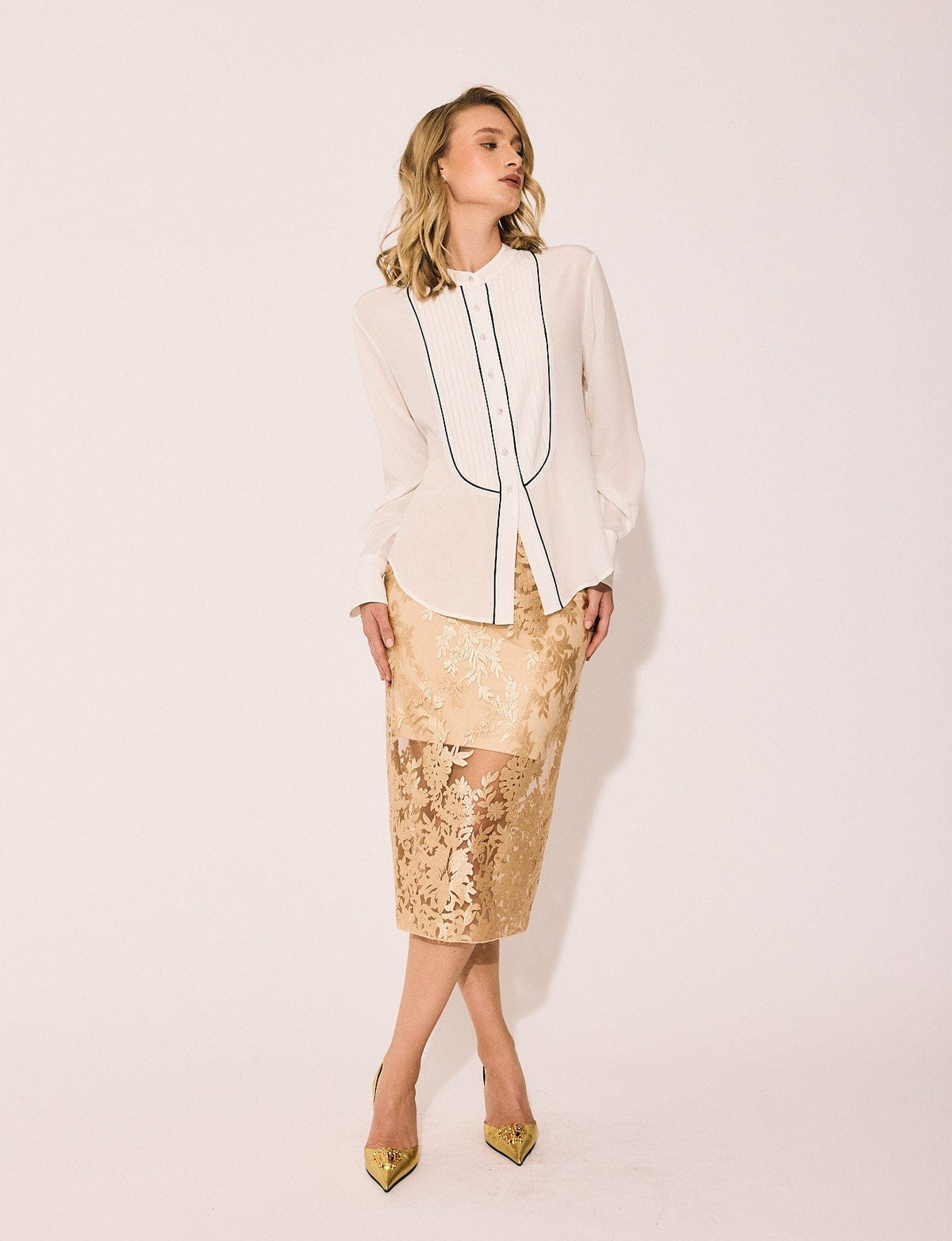 Lindsay Nicholas New York SKIRTS Lace Skirt in Gold