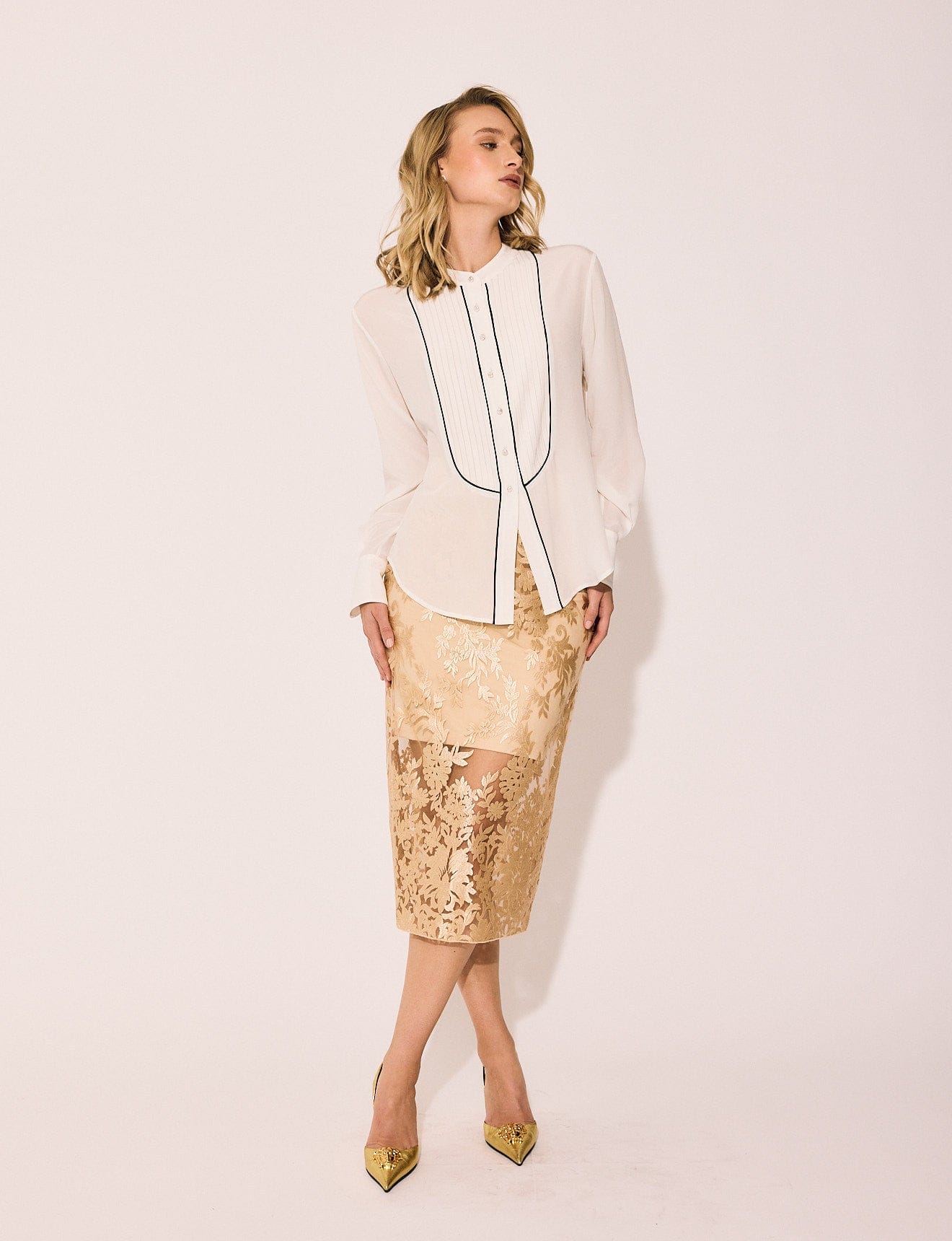 Lindsay Nicholas New York SKIRTS Lace Skirt in Gold