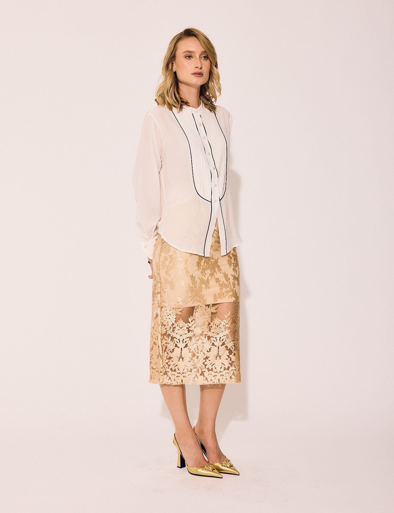 Lindsay Nicholas New York SKIRTS Lace Skirt in Gold