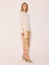 Lindsay Nicholas New York TOP Tuxedo Blouse in Snow