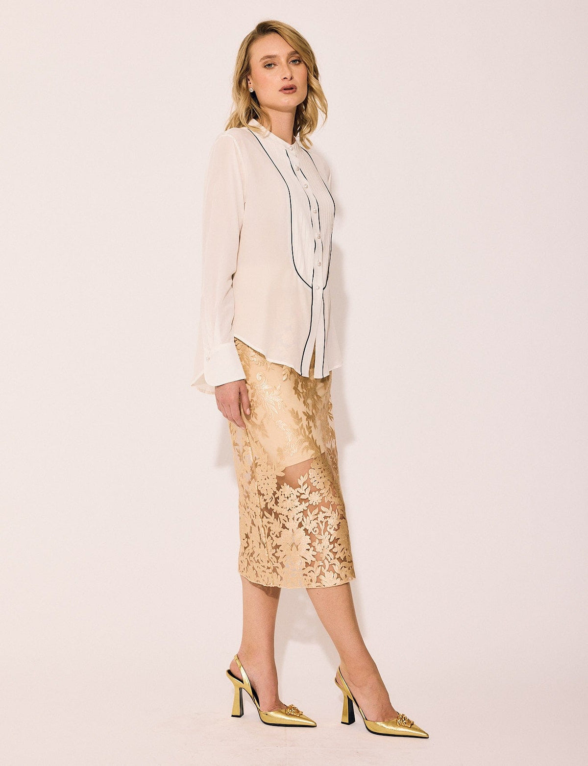 Lindsay Nicholas New York SKIRTS Lace Skirt in Gold