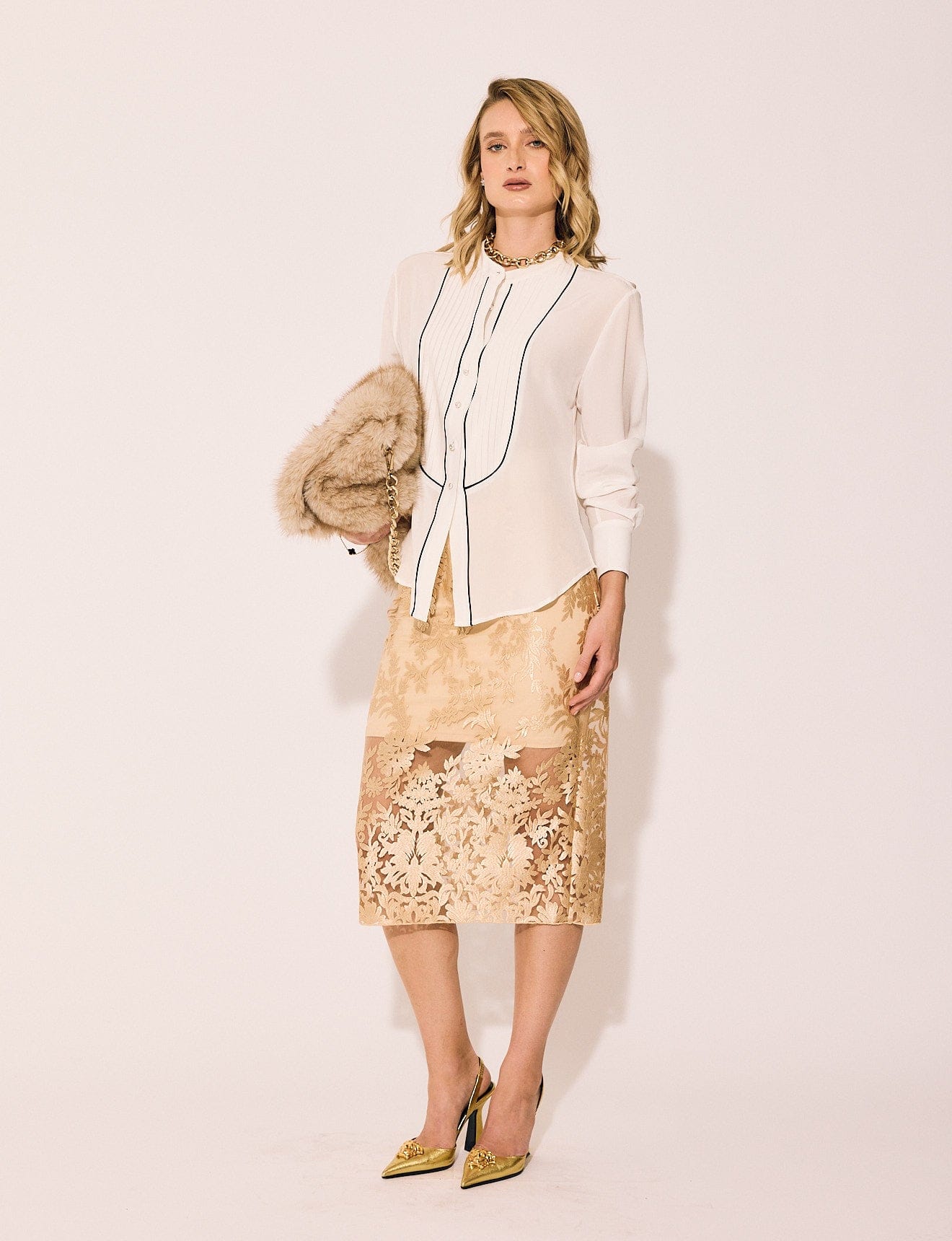 Lindsay Nicholas New York SKIRTS Lace Skirt in Gold