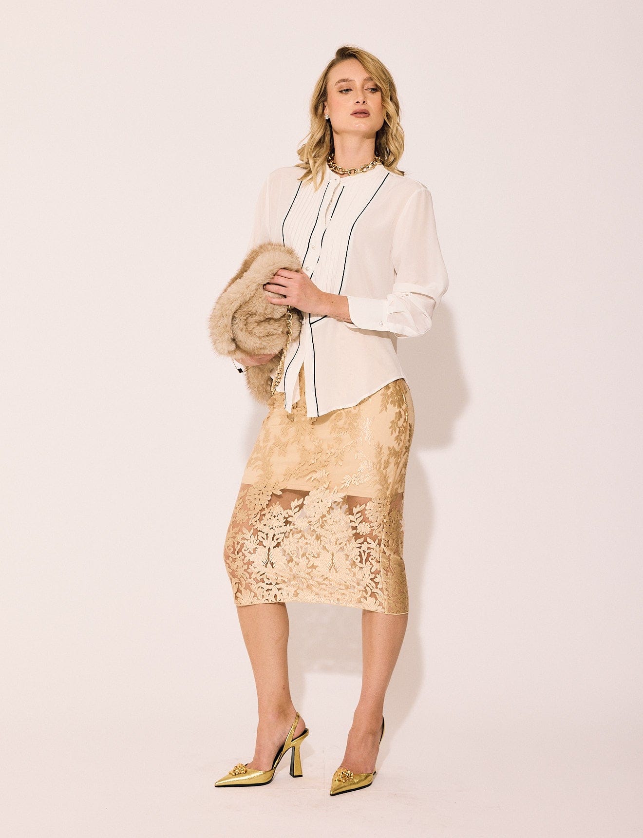 Lindsay Nicholas New York TOP Tuxedo Blouse in Snow