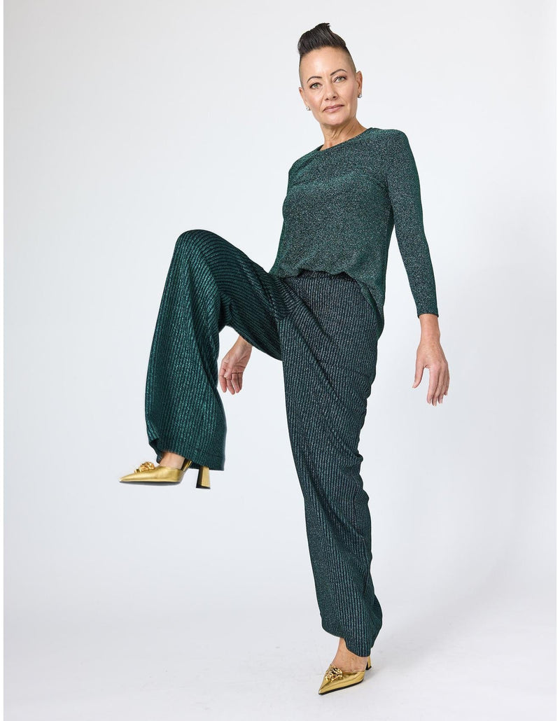 Lindsay Nicholas New York TOP Disco Glitter Bracelet Sleeve Top in Emerald