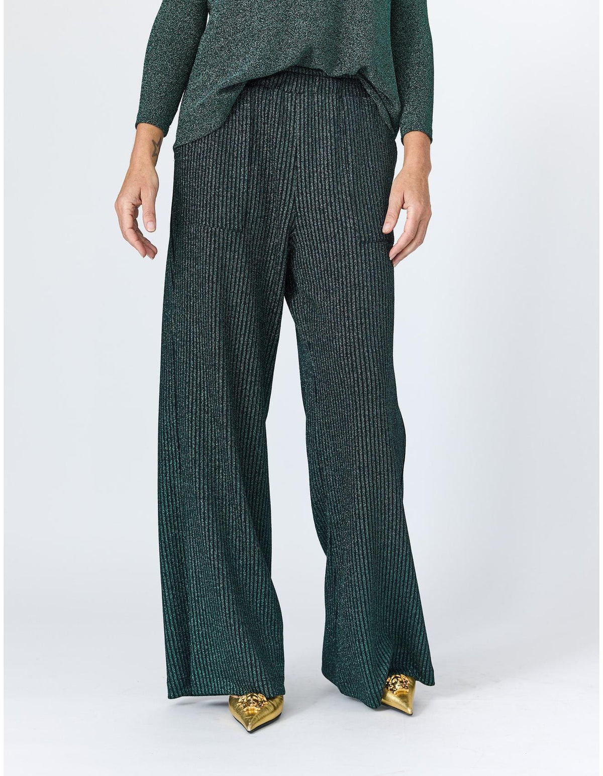 Lindsay Nicholas New York Pants Disco Glitter Pant in Emerald