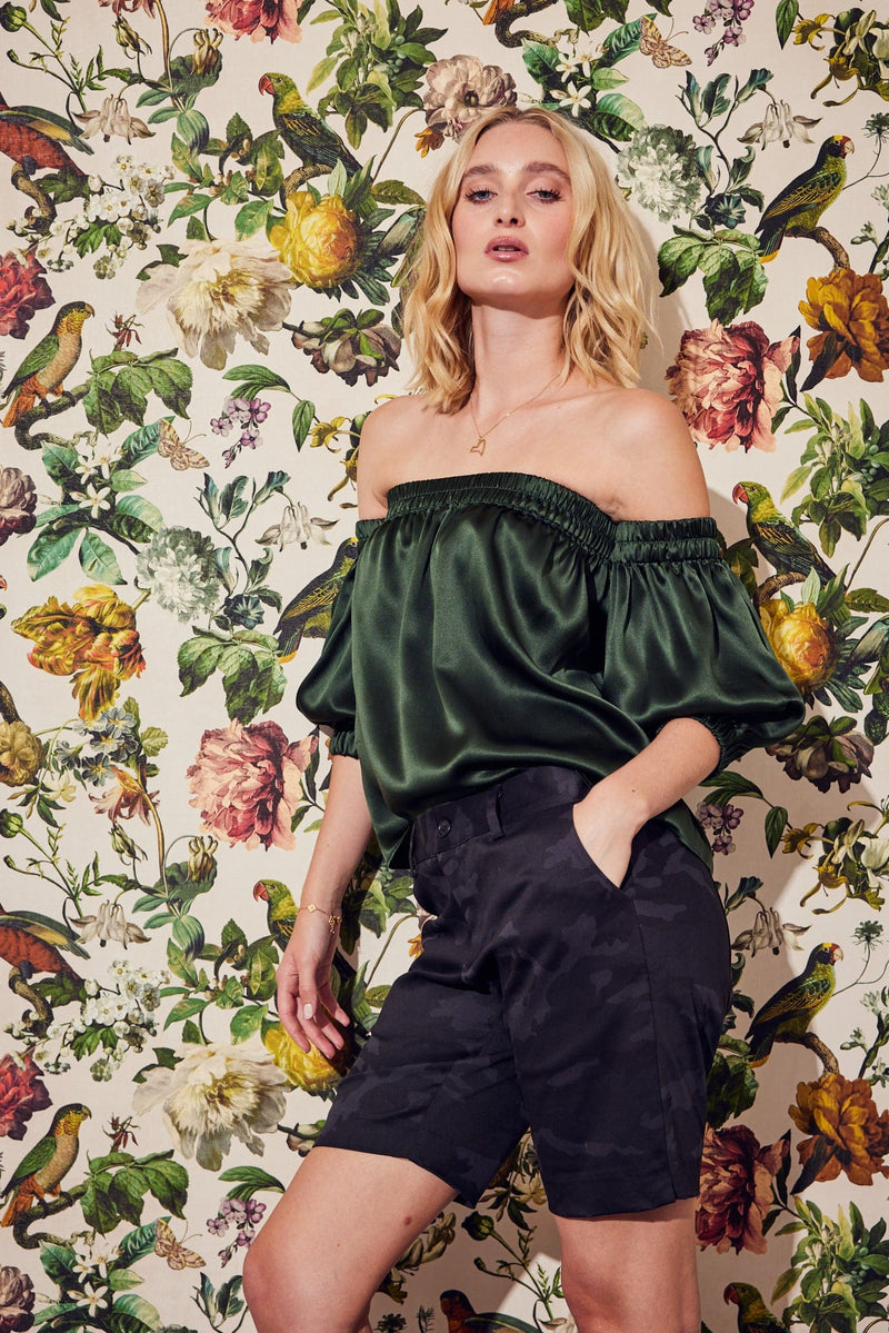 Lindsay Nicholas New York Shirts & Tops Off the Shoulder Top in Olive