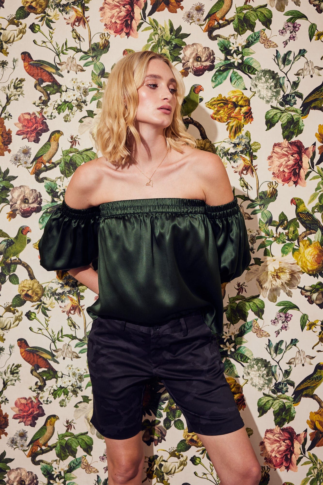 Lindsay Nicholas New York Shirts & Tops Off the Shoulder Top in Olive