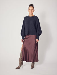 Lindsay Nicholas New York Sweaters Sculptured Sleeve Sweater in Light Grey