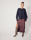 Lindsay Nicholas New York Sweaters Sculptured Sleeve Sweater in Light Grey