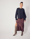Lindsay Nicholas New York Sweaters Sculptured Sleeve Sweater in Light Grey