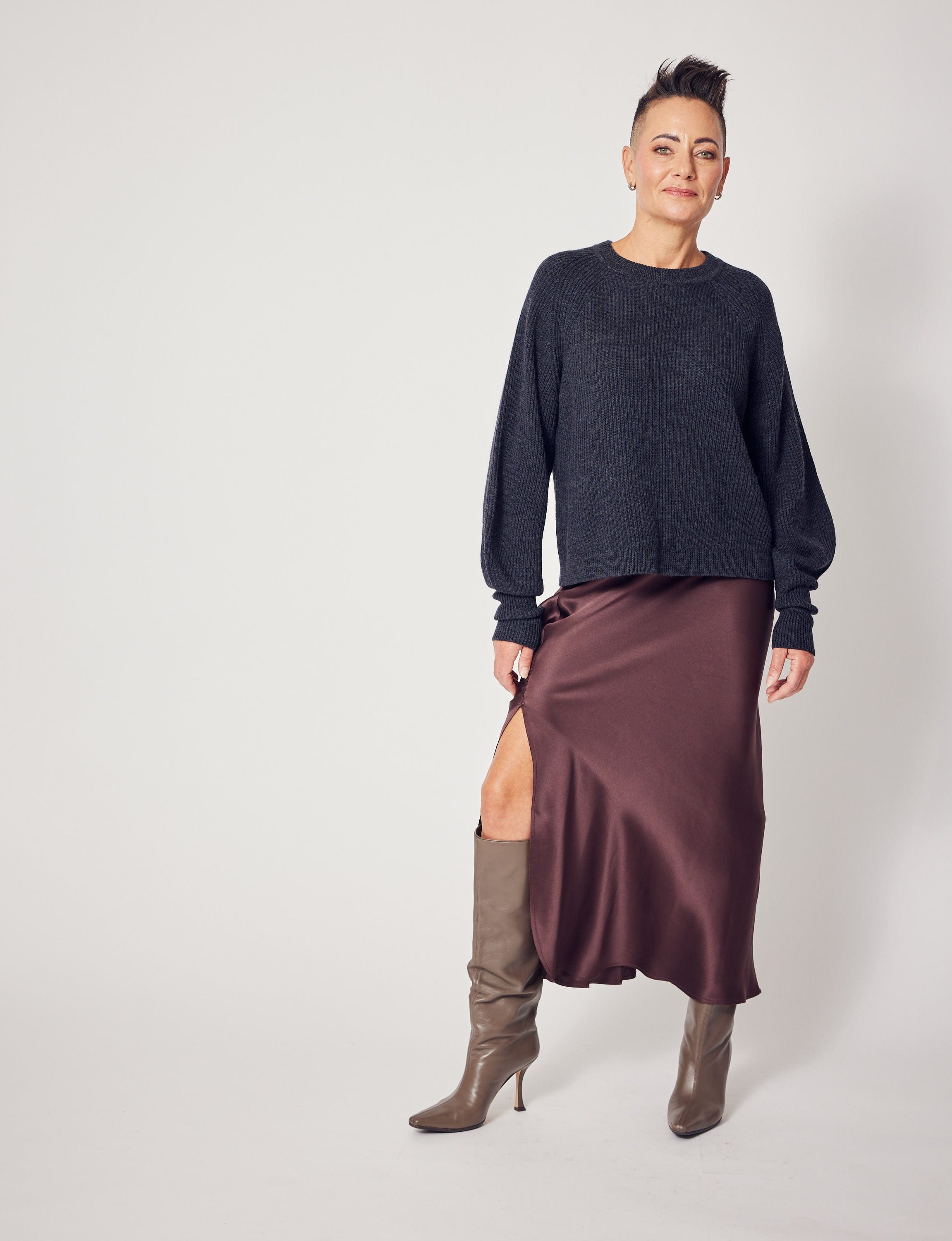 Lindsay Nicholas New York Sweaters Sculptured Sleeve Sweater in Light Grey